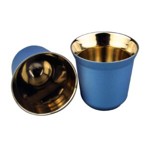 helegeSONG 2.7oz Metal Espresso Cups, Double Wall Metal Espresso Cups Stainless Steel Demitasse Espresso Cups -Travel Espresso Cup Glass - Stackable Coffee Mugs Blue