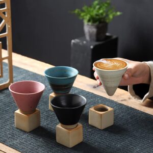 TSYFM White Coffee Mugs Japanese Ceramic Tea Cups with Base 6.8oz Funnel Milk Cup Cute Elegant Ceramic Tea Mugs Small Fashion Espresso Latte Cups Mug for Home Picnic Office