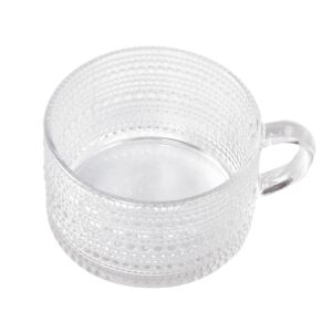 Stackable Vintage Coffee Mug, 14 Oz Clear Embossed Glass Cup, Premium Drinking Glass Tumbler, Tea Cup, Glass Coffee Cup for Cappuccino, Latte, Cereal, Cocktail, Yogurt, Beverage Hot