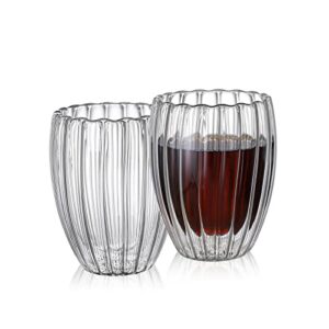 waaopo double walled glass coffee mugs(5.6oz/350ml) ，thermal coffee cups，glass cups for tea, coffee, latte, cappuccino,pack of 2