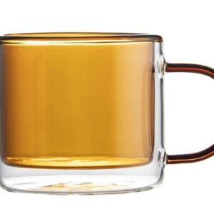 Colored Transparent Coffee Mug Heat-Resistant Colored Double Wall Insulated Glass Cup (Copper)