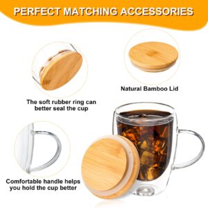 Eccliy 8 Pcs 12oz Double Walled Glass Coffee Mugs with Bamboo Lids Insulated Glass Coffee Cups Clear Tea Mug Glass Tea Cups with Handles for Hot or Iced Coffee Milk Tea Beverage Cappuccino Latte