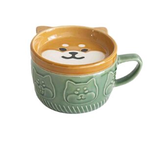 japanese mug with lid shiba inu panda ceramic cup household water cup coffee cup breakfast cup milk cup couple cup drinkware