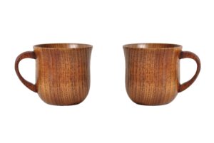 homeimpel 2 pack wooden coffee cups tea cups with handle, 4oz, 120ml, drinking wood mugs for beer/coffee/milk/water