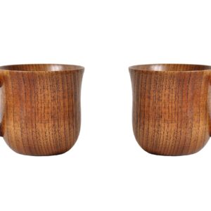 HomeImpel 2 Pack Wooden Coffee Cups Tea Cups With Handle, 4oz, 120ml, Drinking Wood Mugs for Beer/Coffee/Milk/Water