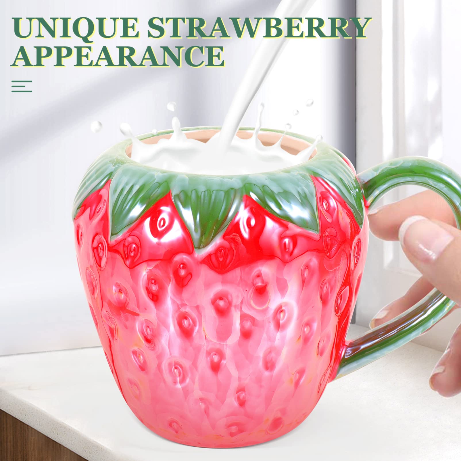 DOITOOL Strawberry Drinks Cup Fruit Shaped Mug Ceramic Water Cup Creative Drinking Mug for Juice Milk Coffee Tea Beverage Breakfast