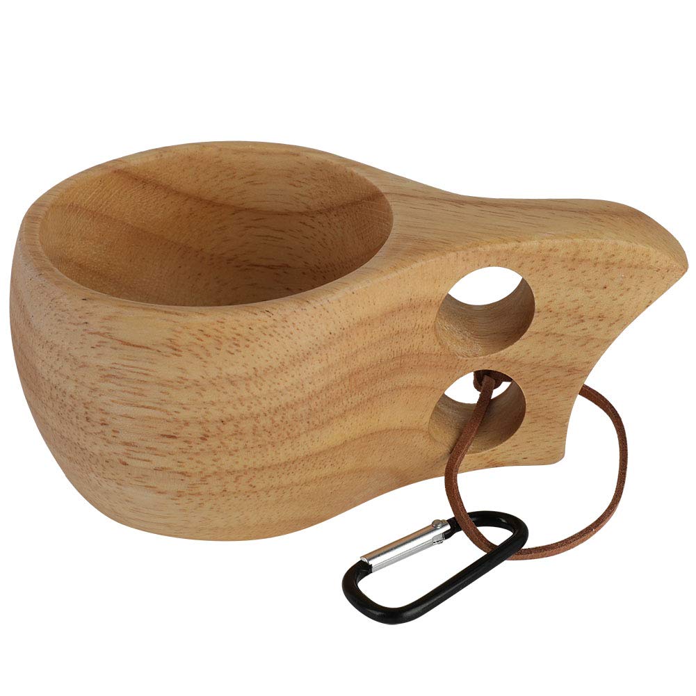 Rubber Wood Cup, Portable Camping Drinking Cup Double Hole Cup KUKSA Coffee Cup Water Cup Custom Wooden Cup for Drinking Tea Coffee Wine