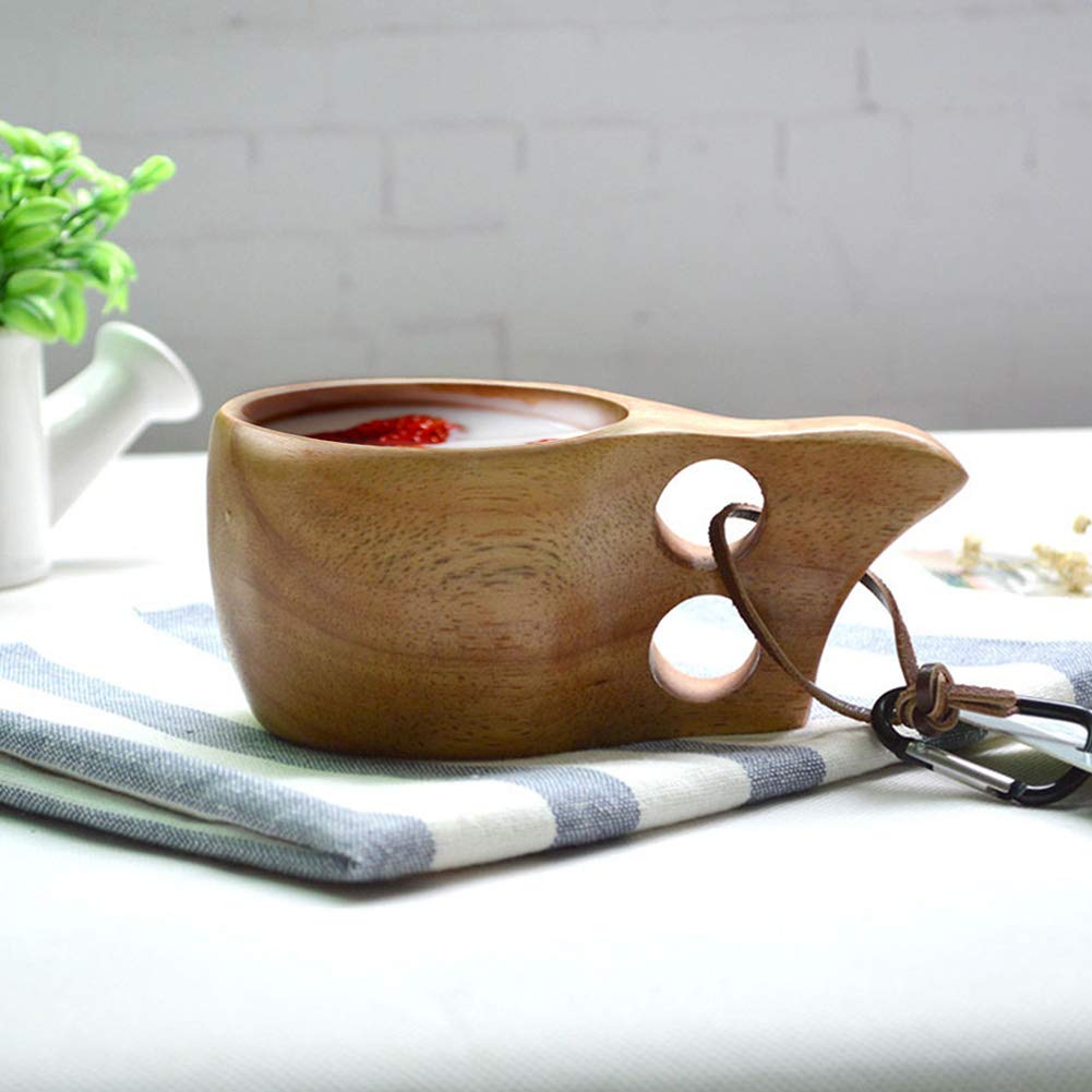 Rubber Wood Cup, Portable Camping Drinking Cup Double Hole Cup KUKSA Coffee Cup Water Cup Custom Wooden Cup for Drinking Tea Coffee Wine