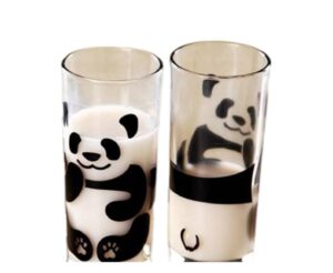 cute panda glass cup mugs milk tea cup water drinking cups couple cup breakfast cups gifts for panda lover,set of 2