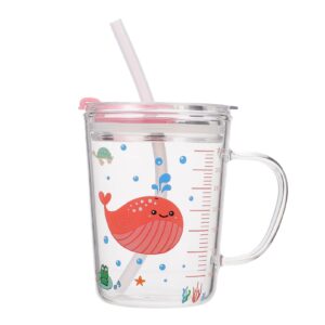 vosarea decor 350ml cartoon glass milk with straw and scale whale water glass mug animal s coffee tea juice beverage containers cup