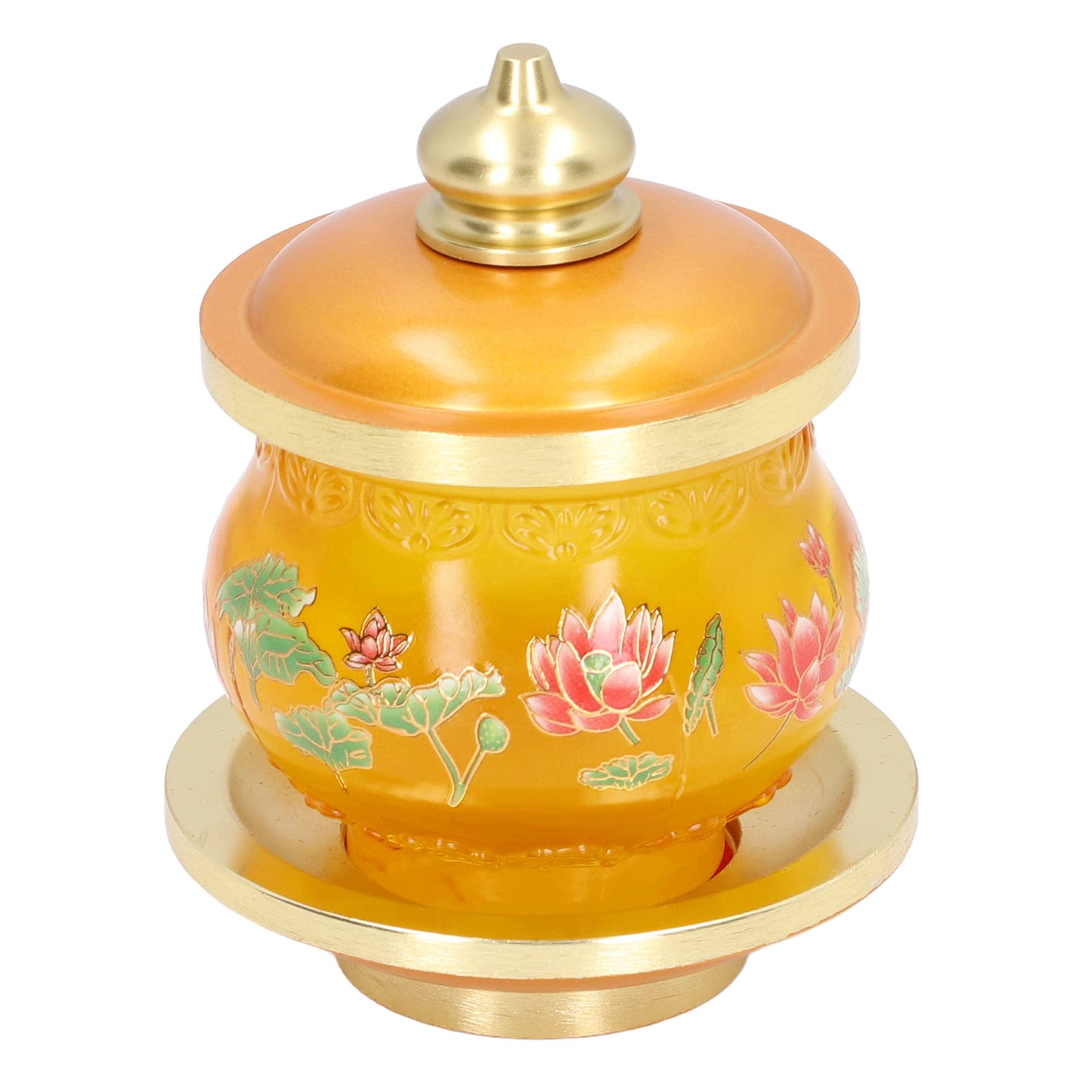 Altar Cup, Holy Water Offering Cup Buddhist Temple Water Bowl Buddhist Worship Cup Lotus Printed Offering Cup with Tray for Home, Temple