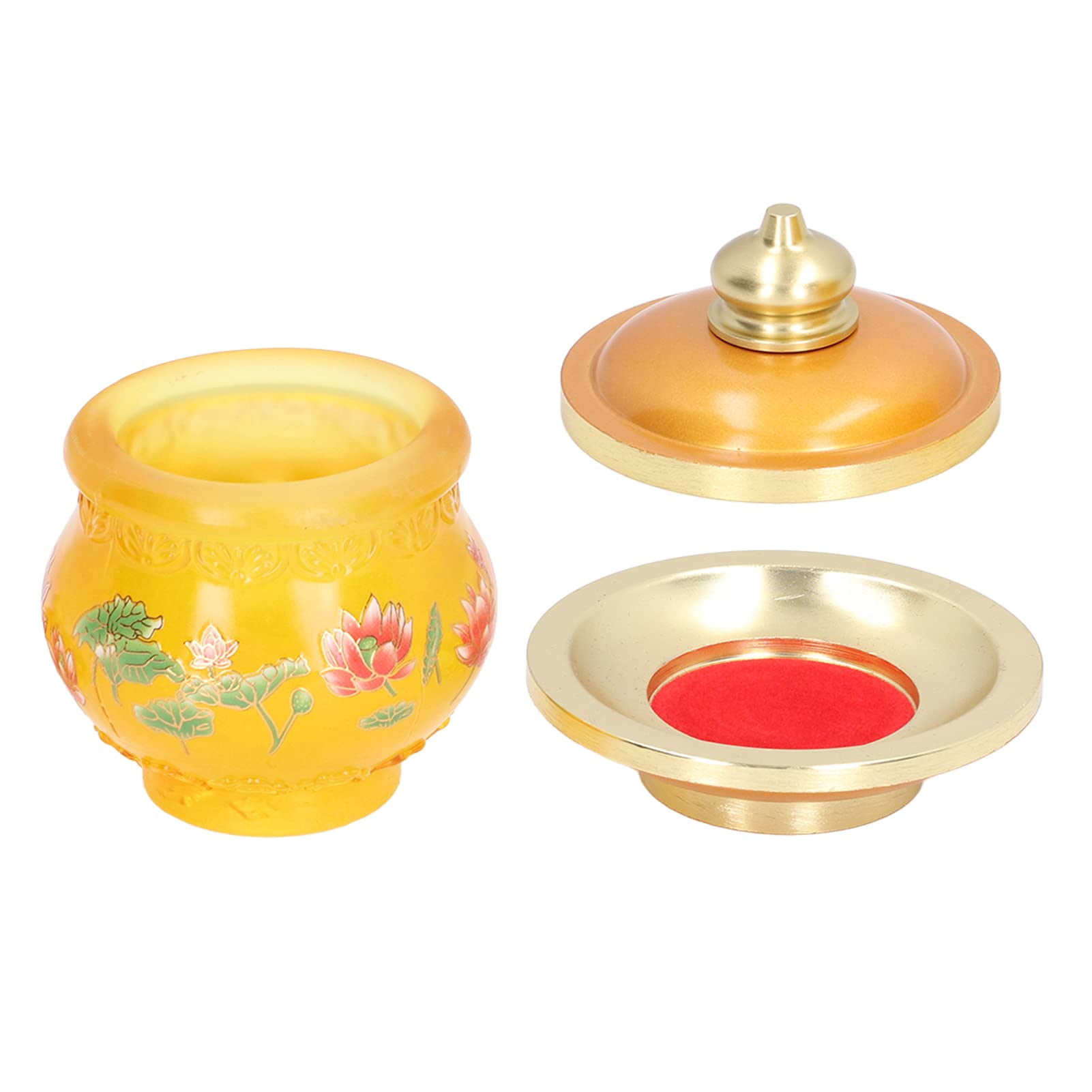 Altar Cup, Holy Water Offering Cup Buddhist Temple Water Bowl Buddhist Worship Cup Lotus Printed Offering Cup with Tray for Home, Temple