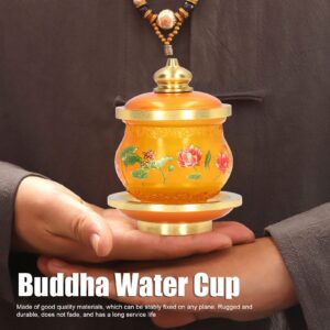 Altar Cup, Holy Water Offering Cup Buddhist Temple Water Bowl Buddhist Worship Cup Lotus Printed Offering Cup with Tray for Home, Temple