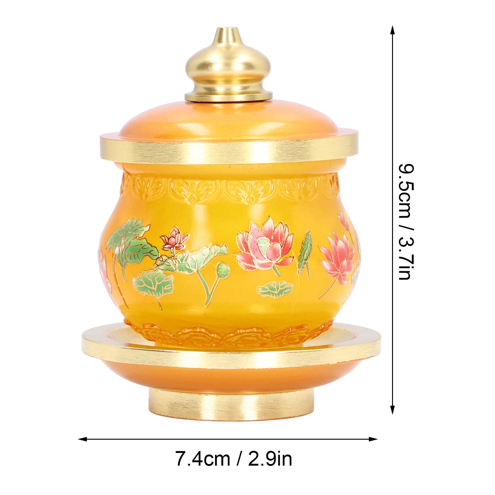 Altar Cup, Holy Water Offering Cup Buddhist Temple Water Bowl Buddhist Worship Cup Lotus Printed Offering Cup with Tray for Home, Temple