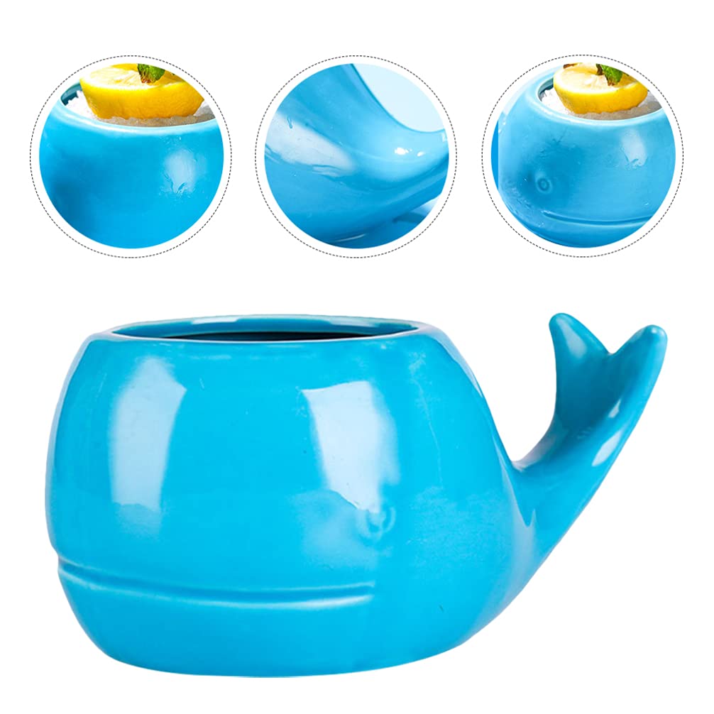 PRETYZOOM Ceramic Coffee Mug 3D Whale Tiki Cup Hawaiian Luau Party Cocktail Glasses Cute Animal Exotic Juice Wine Cup for Bar Kitchen Holiday Ornament Sky- blue 450ml