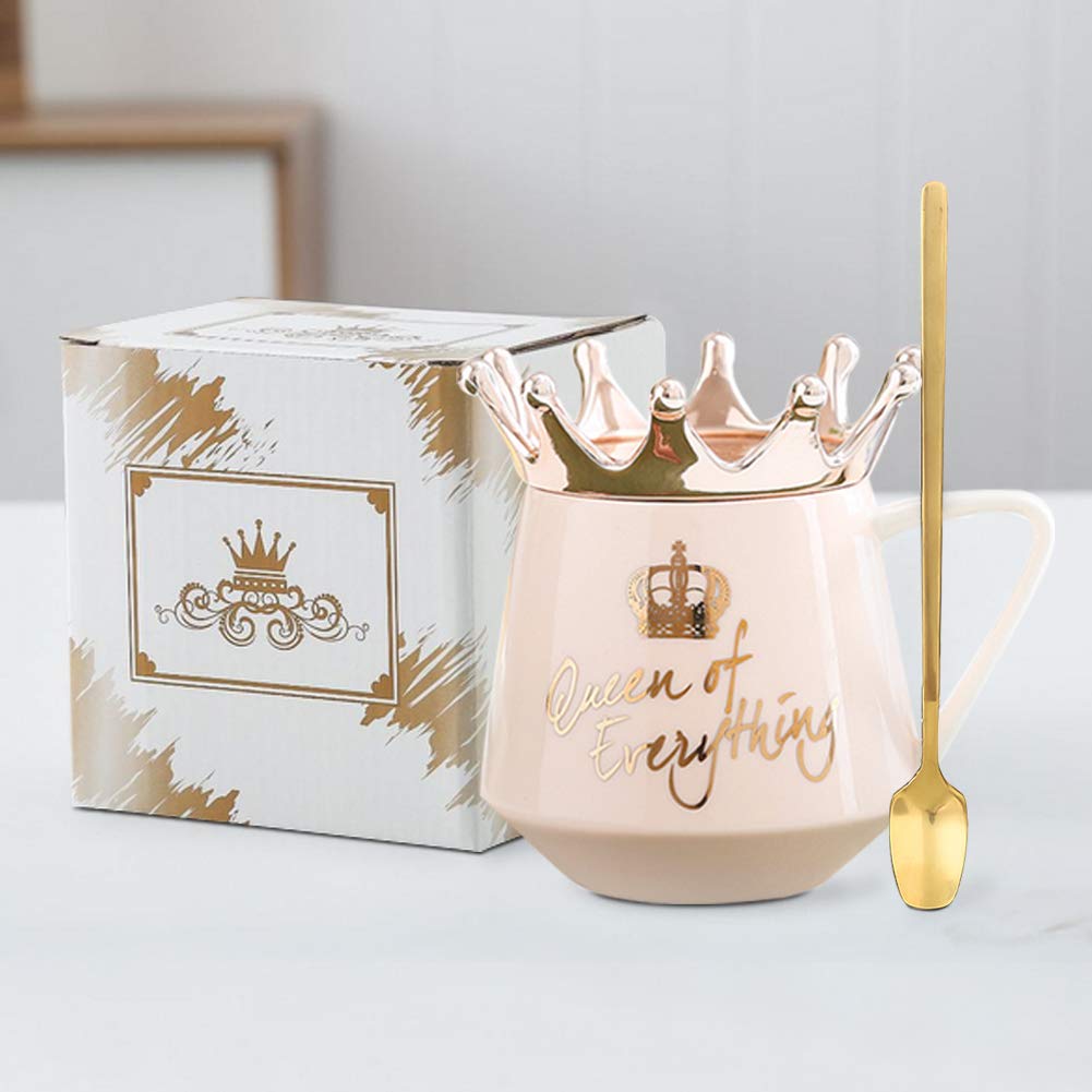 NA Crown Coffee mug, Queen of Everything Mug Perfect for Women, Cute Pink Ceramic Coffee Tea Mug with Crown Lid and Golden Spoon for Hot Cold Beverage, Gift for Women, (Navy), Navy Blue