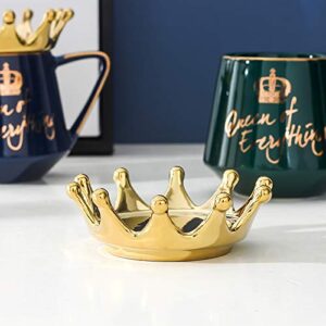 NA Crown Coffee mug, Queen of Everything Mug Perfect for Women, Cute Pink Ceramic Coffee Tea Mug with Crown Lid and Golden Spoon for Hot Cold Beverage, Gift for Women, (Navy), Navy Blue