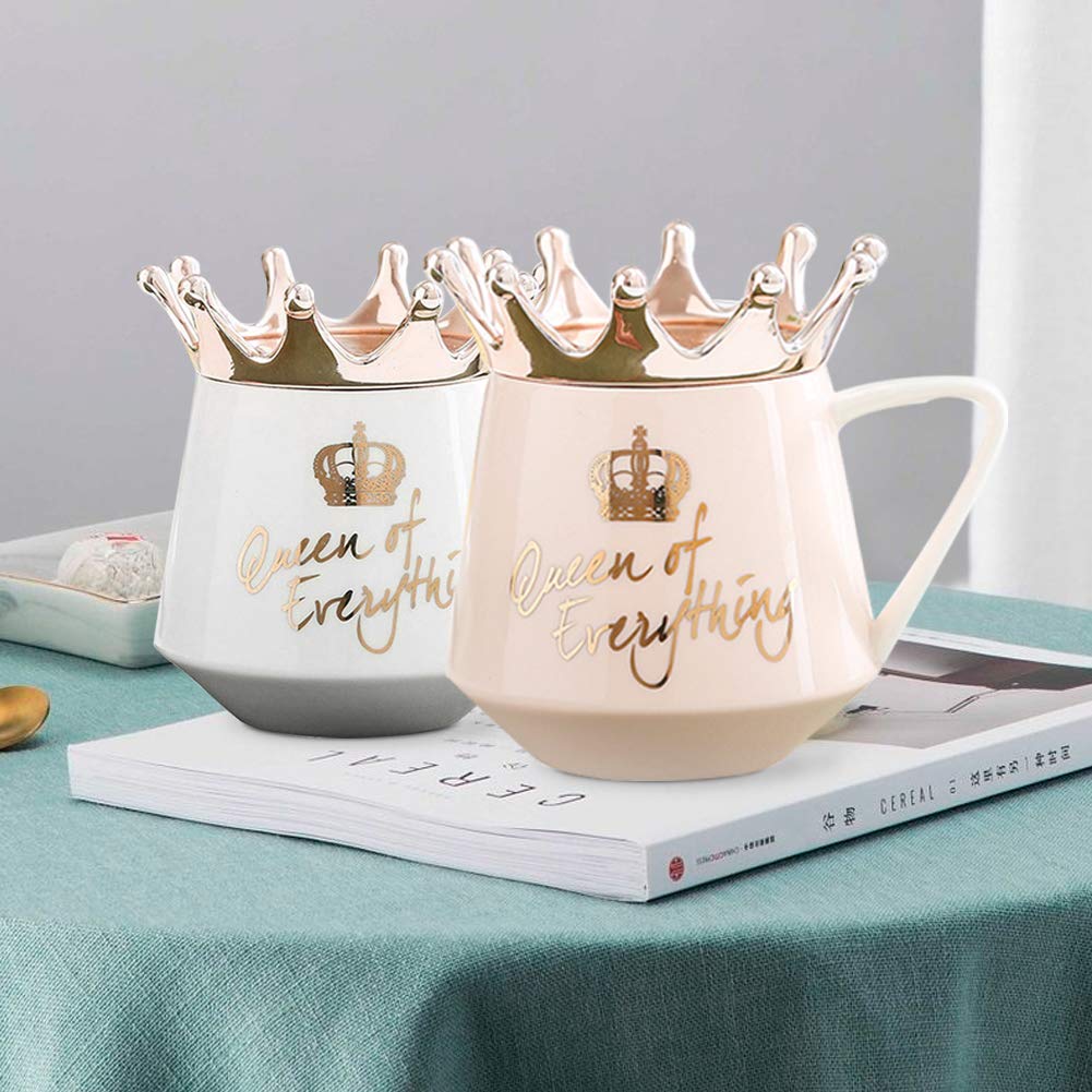 NA Crown Coffee mug, Queen of Everything Mug Perfect for Women, Cute Pink Ceramic Coffee Tea Mug with Crown Lid and Golden Spoon for Hot Cold Beverage, Gift for Women, (Navy), Navy Blue