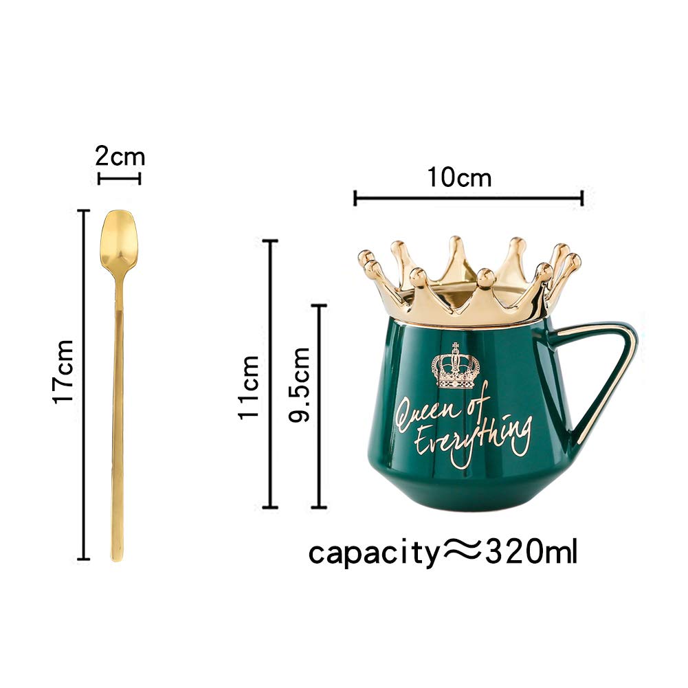 NA Crown Coffee mug, Queen of Everything Mug Perfect for Women, Cute Pink Ceramic Coffee Tea Mug with Crown Lid and Golden Spoon for Hot Cold Beverage, Gift for Women, (Navy), Navy Blue