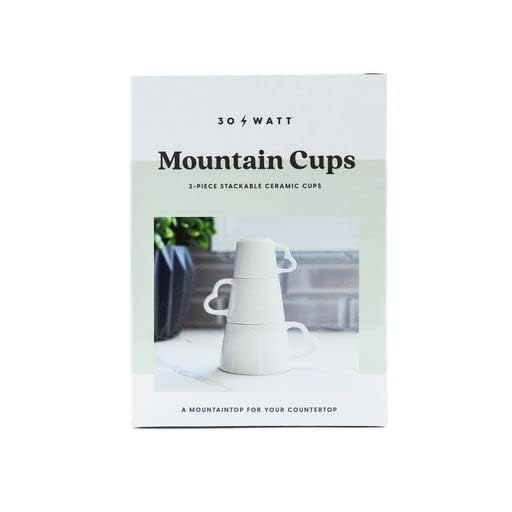 30 Watt Mountain Ceramic Cups, 3 Cup Sizes - Tea, Coffee, & Espresso Cup, Space-Saving Stackable Mugs, Microwave & Dishwasher Safe, Gifts for Birthday, Christmas or Housewarming