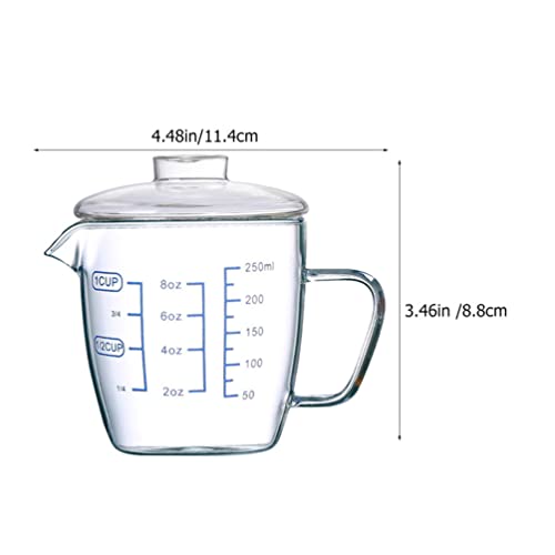 Glass Cups Glass Measuring Cup with Scale: Graduated Beaker Mug Liquid Cup Water Coffee Tea Cup Drinking Glasses Glass Mugs Tumbler with Lid and Handle