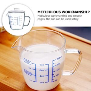 Glass Cups Glass Measuring Cup with Scale: Graduated Beaker Mug Liquid Cup Water Coffee Tea Cup Drinking Glasses Glass Mugs Tumbler with Lid and Handle