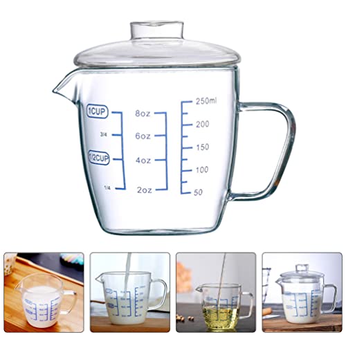 Glass Cups Glass Measuring Cup with Scale: Graduated Beaker Mug Liquid Cup Water Coffee Tea Cup Drinking Glasses Glass Mugs Tumbler with Lid and Handle