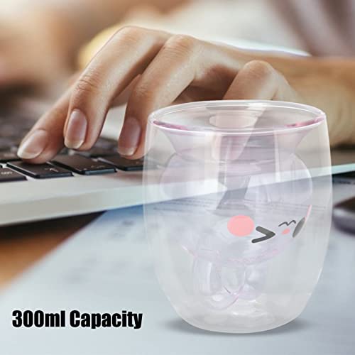 Atyhao Glass Cup, 300ml Double Wall Glass Rabbit Design Milk Coffee Tea Cup for Microwave Oven Dishwasher(pink)