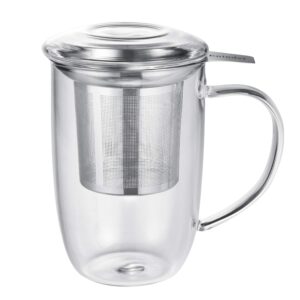 enindel 3020.04 glass tea mug with infuser and lid, tea cup, clear, 18 oz, gm004