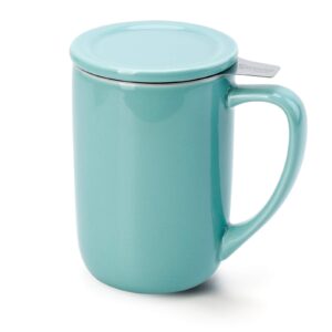 sweese 16 oz porcelain tea mug with infuser and lid, loose leaf tea cup, gifts for tea lover, turquoise
