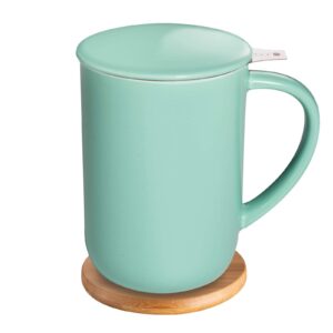 ceefu porcelain tea mug with infuser and lid, teaware with filter and coaster, loose leaf tea cup steeper maker, 16 oz for tea/coffee/milk/women/office/home/gift (mint green)