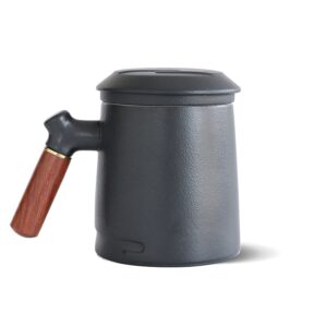 black ceramic tea cup with infuser and lid tea mugs wooden handle (why pay more they all come from the same place)