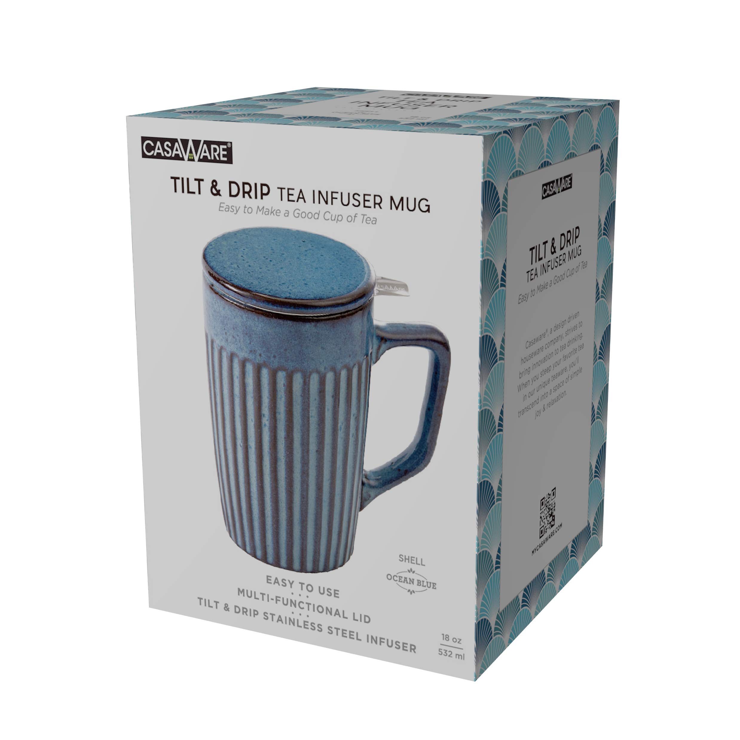 casaWare Shell 18-Ounce Tilt & Drip Tea Infuser Mug (Ocean Blue)