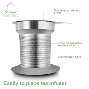 Sweejar Porcelain Tea Mug with Infuser and Lid,Teaware with Filter, Loose Leaf Tea Cup Steeper Maker, 16 Fl Oz for Tea/Coffee/Milk/Women/Office/Home/Gift (Steel Blue)