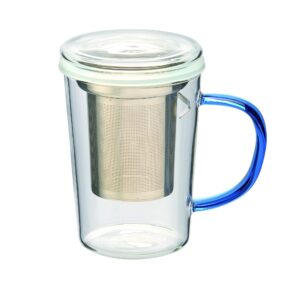 casaware 18-ounce borosilicate glass tea infuser mug with lid (blue handle)