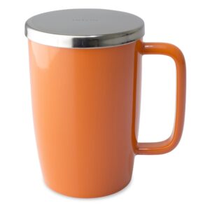 forlife dew glossy finish brew-in-mug with basket infuser & "mirror" stainless lid 18 oz., carrot