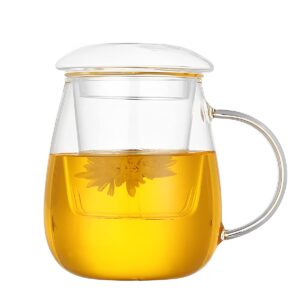 tianxialawu 16.9 oz,glass tea infuser cups with strainer and lid,tea mugs with infuser and lid,loose tea infuser,hot tea diffuser cup, (glass cover)，glass tea cups