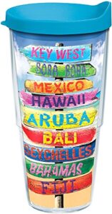 tervis tropical destination signs tumbler with wrap and turquoise lid 24oz, clear