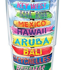 Tervis Tropical Destination Signs Tumbler with Wrap and Turquoise Lid 24oz, Clear