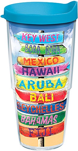 Tervis Tropical Destination Signs Tumbler with Wrap and Turquoise Lid 24oz, Clear