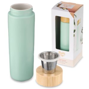 pinky up tatyana tea infuser mug - ceramic tea mug with infuser and lid - bamboo, stainless steel, ceramic 12oz turquoise set of 1