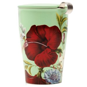 tea forte jubilee kati steeping cup, ceramic tea infuser cup with lid & stainless steel loose leaf tea infuser