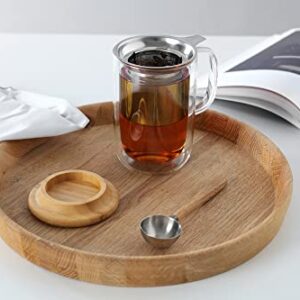 VIVA Minima Double Wall Glass Balance Tea Mug with Mesh Infuser and Wood Lid- 500 ml / 17 oz