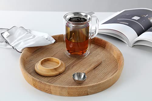 VIVA Minima Double Wall Glass Balance Tea Mug with Mesh Infuser and Wood Lid- 500 ml / 17 oz