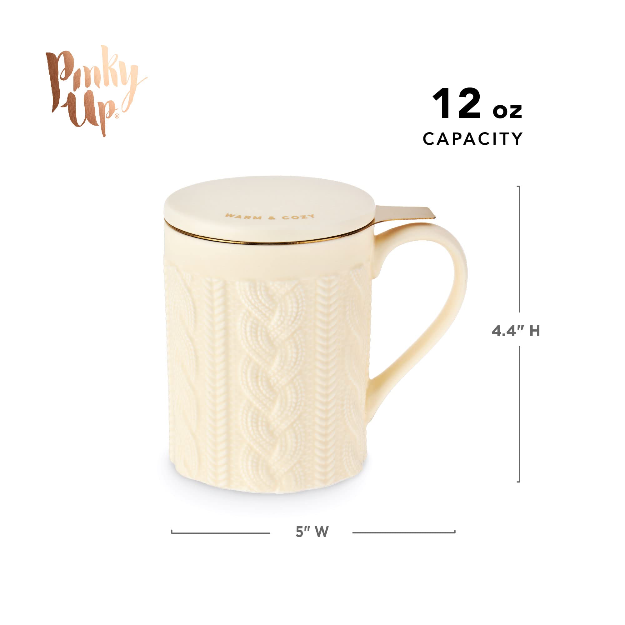 Pinky Up Annette Ceramic Tea Mug and Loose Leaf Tea Infuser, Loos Leaf Tea Accessories, Tea Tumbler Cup, Knit Design, 12 oz