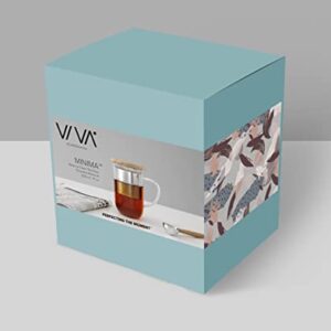 VIVA Minima Double Wall Glass Balance Tea Mug with Mesh Infuser and Wood Lid- 500 ml / 17 oz