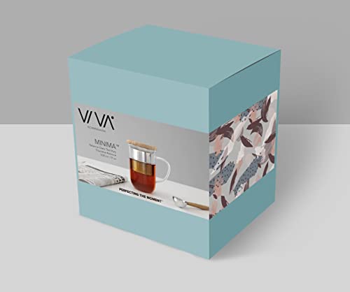 VIVA Minima Double Wall Glass Balance Tea Mug with Mesh Infuser and Wood Lid- 500 ml / 17 oz