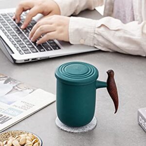 CEREMONY Ceramic Tea Mug,Tea Infuser Mug with Wood Handle,Tea Cup with Infuser and Lid for Loose Leaf Tea 13.5oz Green