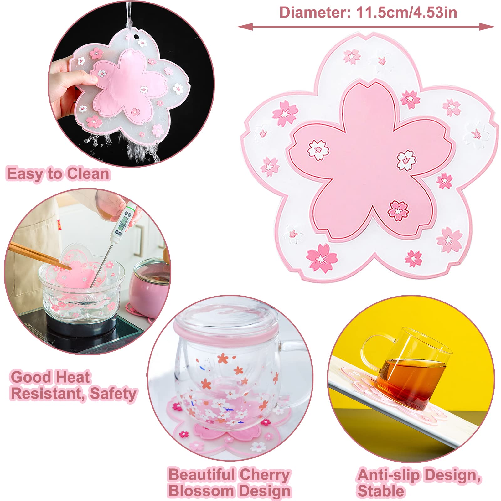 SZHTSWU Cherry Blossom Glass Cup and Coaster, Glass Teacup with Infuser and Lid, 300ml Clear Pink Flower Tea Infuser Mug Heat Resistance Borosilicate Glass Drinking Cup, Ideal for Tea Lovers