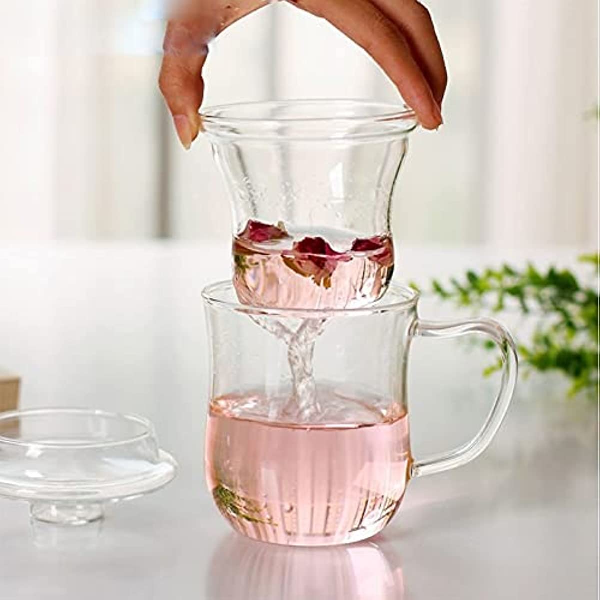 400ml Thickened Glass Tea Mug with Lid and Infuser, Transparent Heat-resistant High Borosilicate Glass Flower Tea Cup Office Milk Cups Coffee Mugs (400ml)